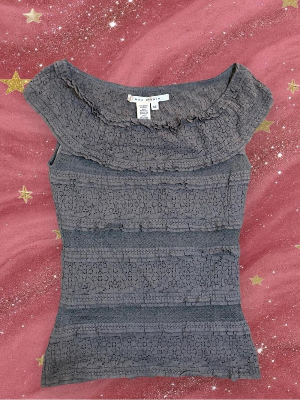 Max Studio Gray Lace Knit Women's Top